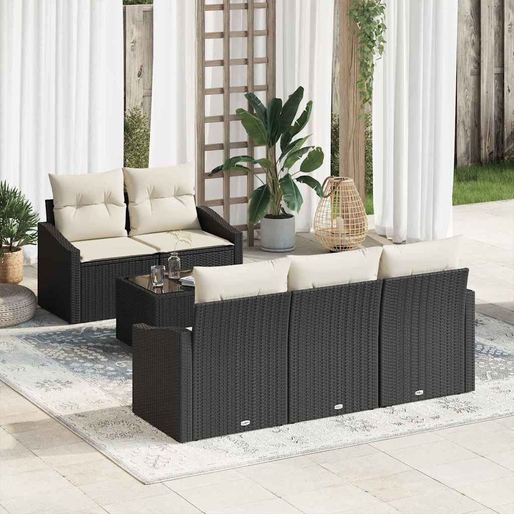 Vidaxl Ensemble De Canapés Avec Coussin 6 Pcs Noir Et Crème Polyrotin