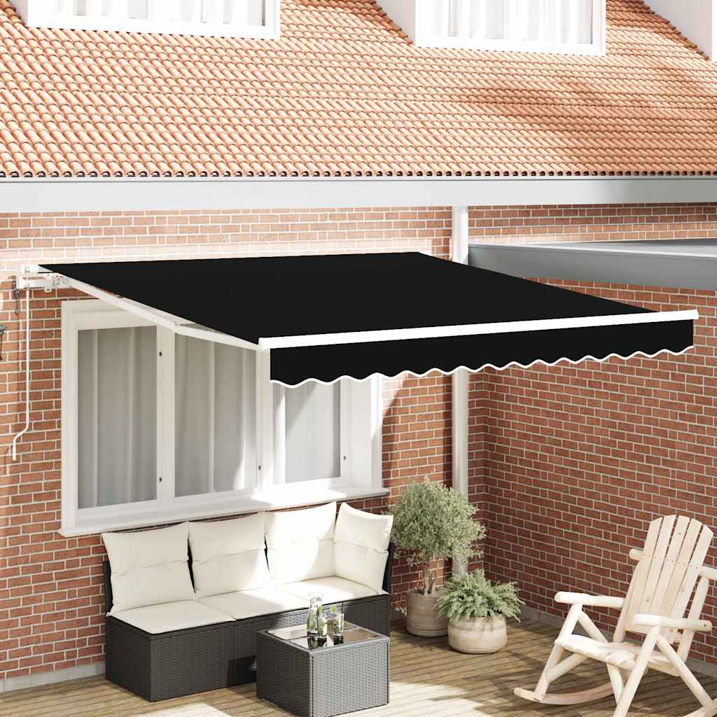 Vidaxl Auvent Rétractable Noir 350 X 250 Cm Tissu Et Aluminium