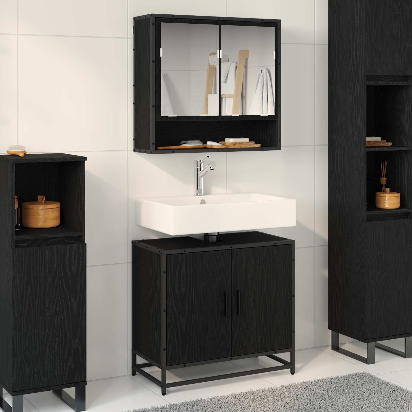 Vidaxl Ensemble De Mobilier De Salle De Bain 2 Pcs Chêne Noir