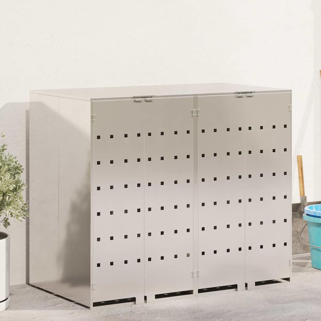 Vidaxl Rangement De Poubelle À Roulettes Pour 3 Poubelles Argent