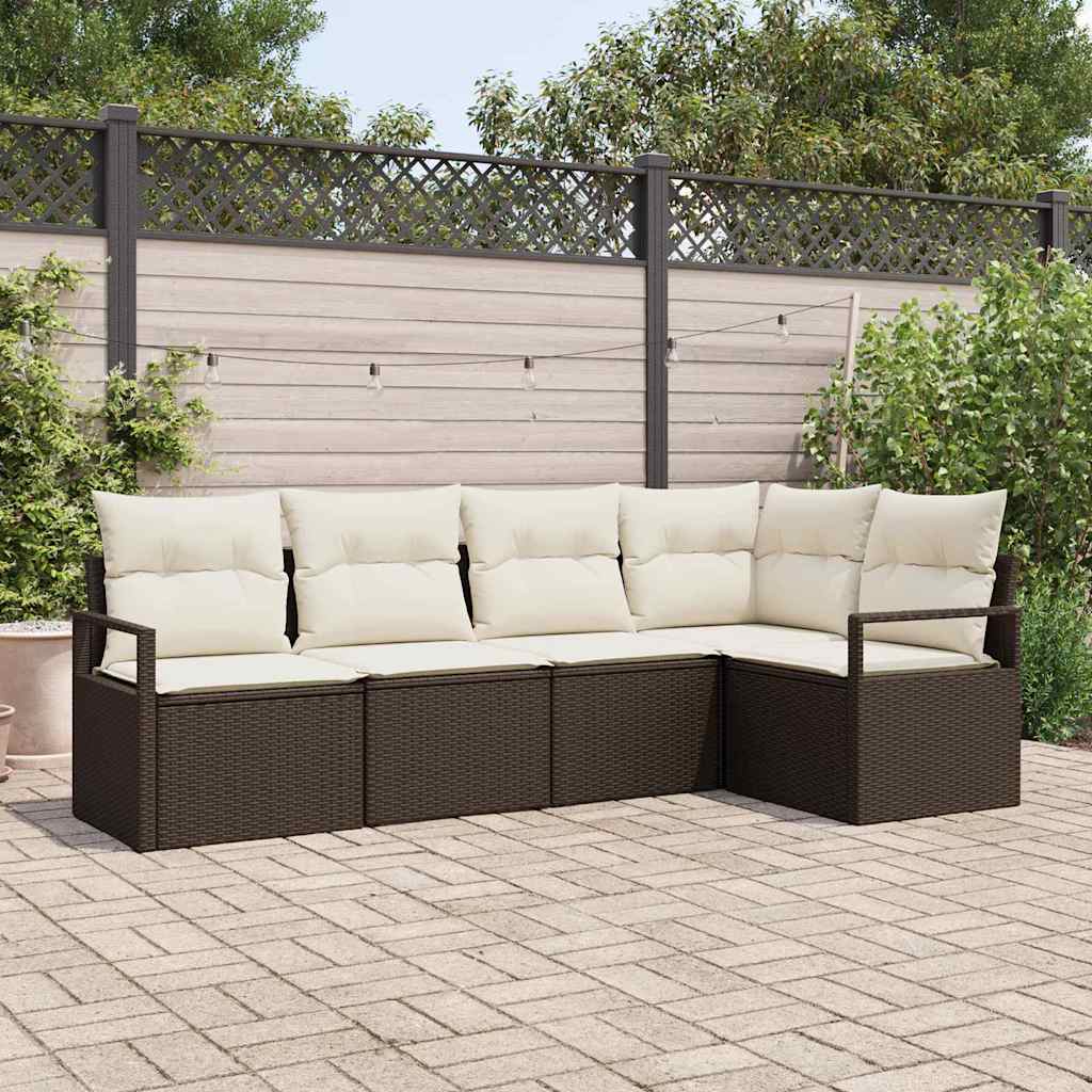 Vidaxl Ensemble De Canapé De Jardin 5 Pcs Marron Et Blanc Polyrotin
