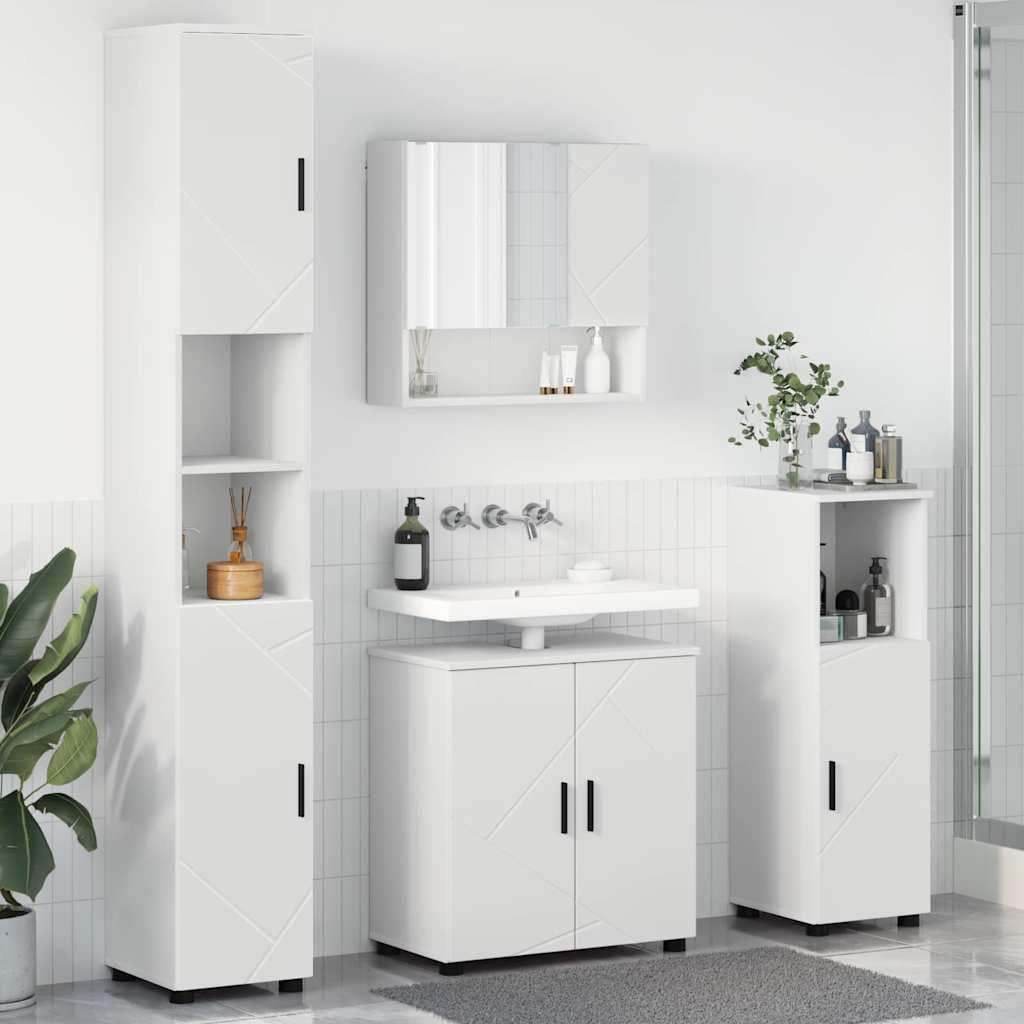 Vidaxl Ensemble De Mobilier De Salle De Bain Montage Mural 4 Pcs Blanc