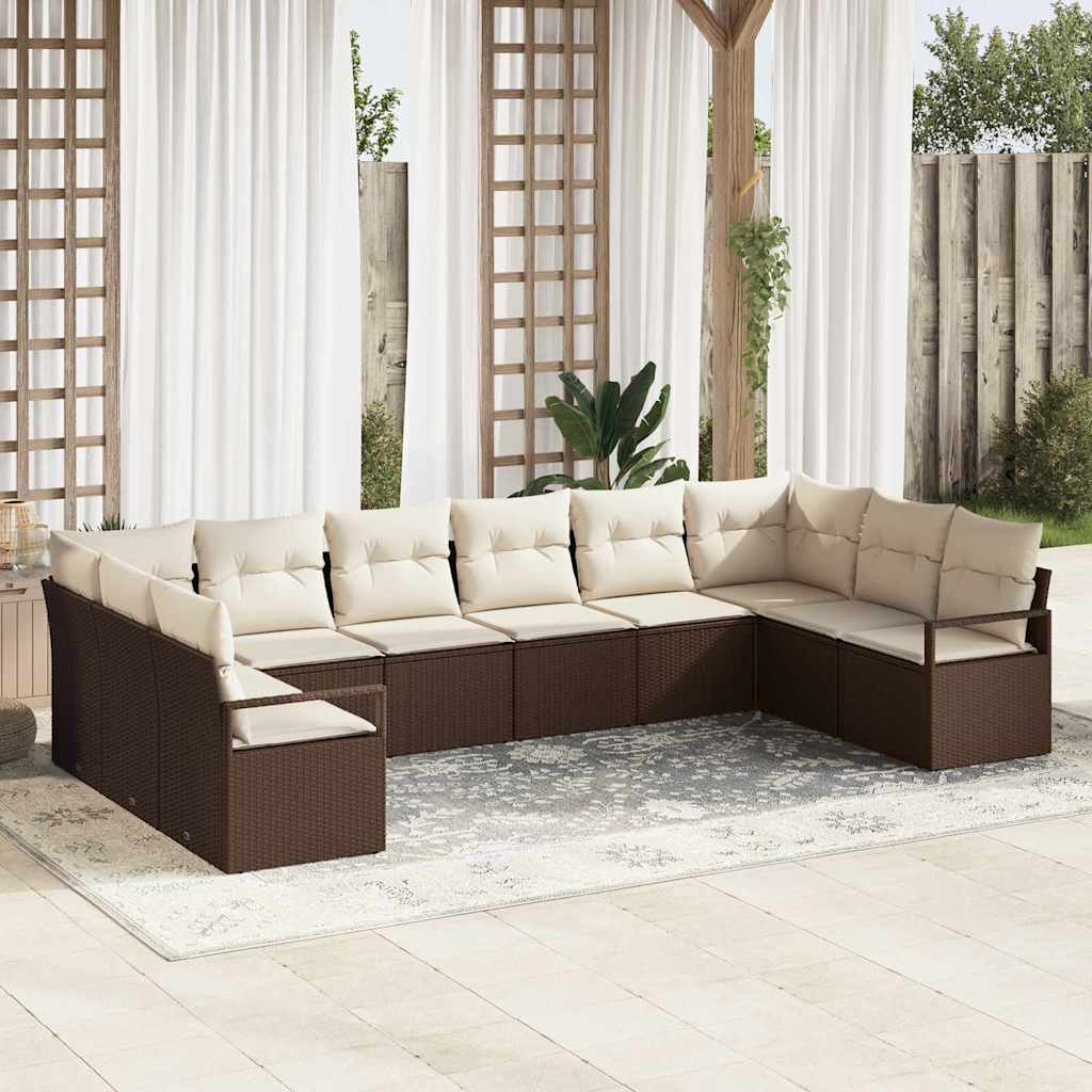 Vidaxl Ensemble De Canapé De Jardin 10 Pcs Marron Et Blanc Polyrotin