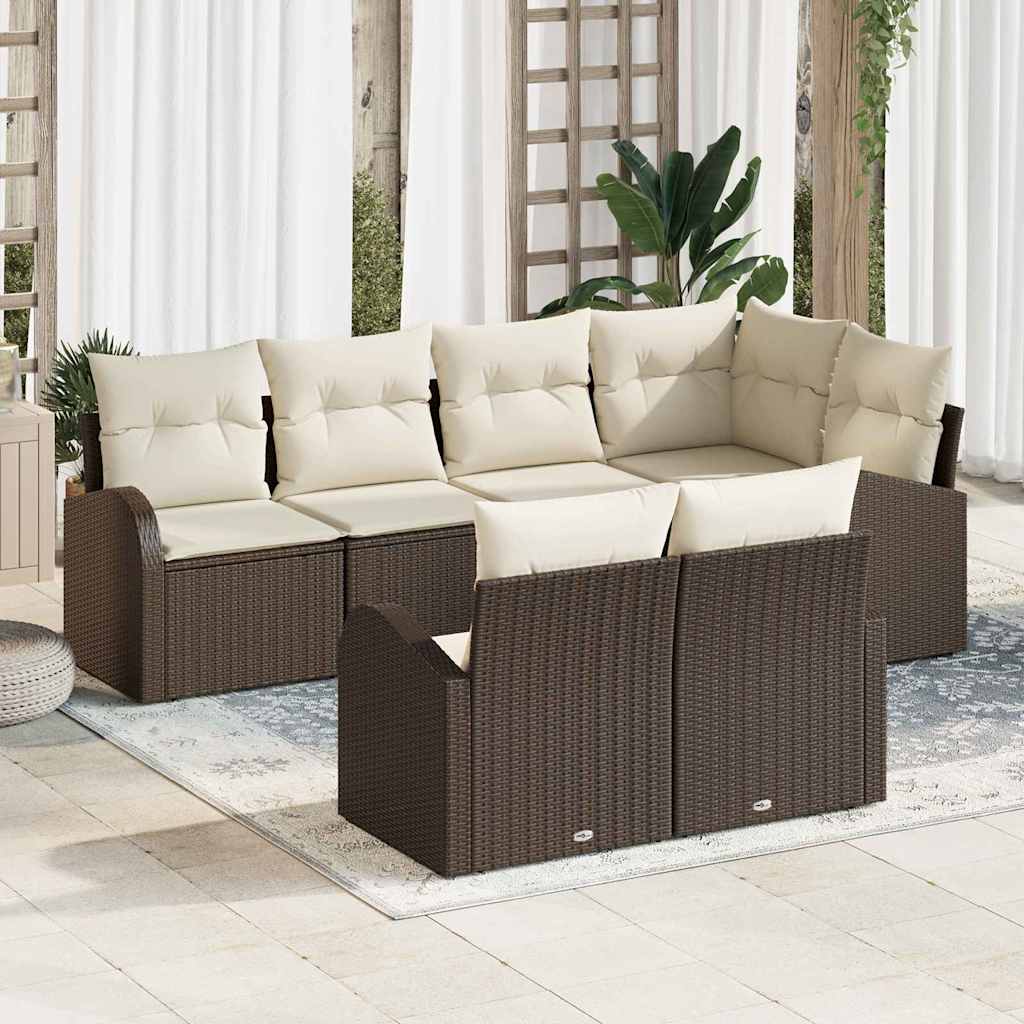 Vidaxl Ensemble De Canapé De Jardin 7 Pcs Marron Et Blanc Polyrotin
