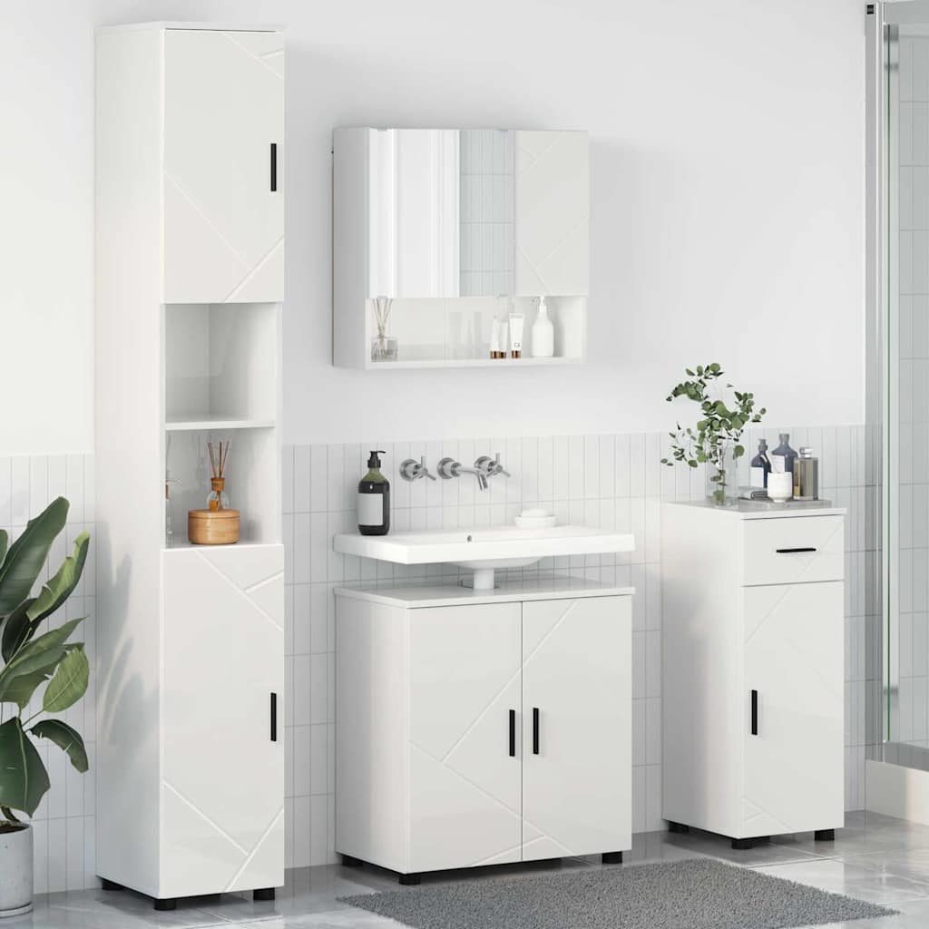 Vidaxl Ensemble De Mobilier De Salle De Bain 4 Pcs Blanc Brillant