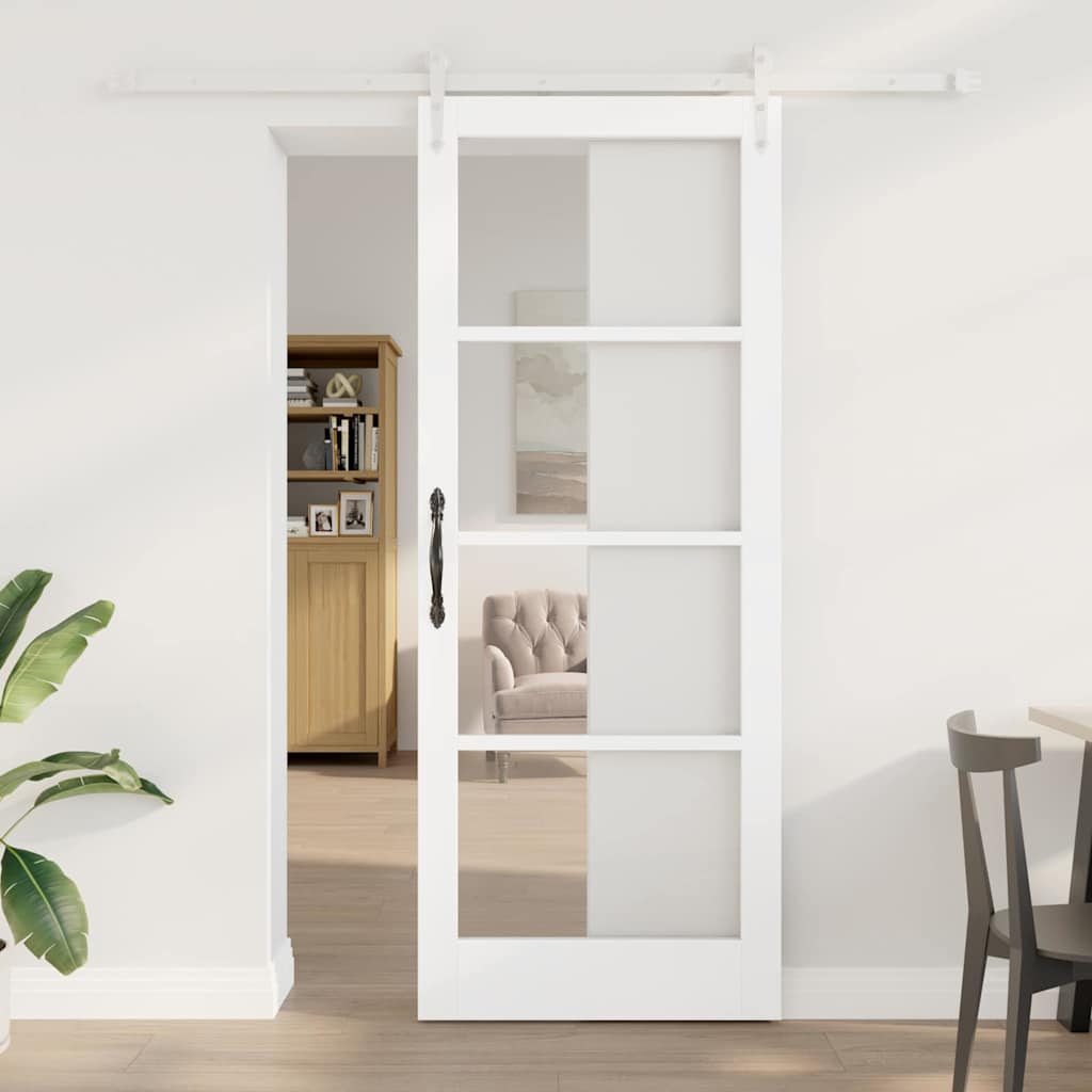 Vidaxl Porte Coulissante Blanc 83 X 211 Cm Bois De Pin Massif Et Verre