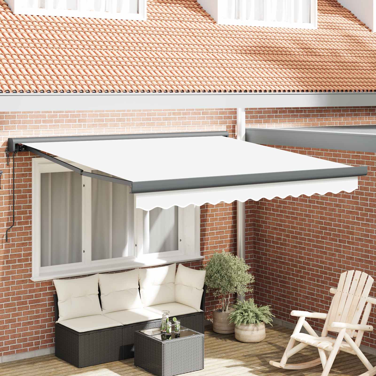 Vidaxl Auvent Rétractable Blanc 300 X 250 X 165 Cm Tissu Et Métal