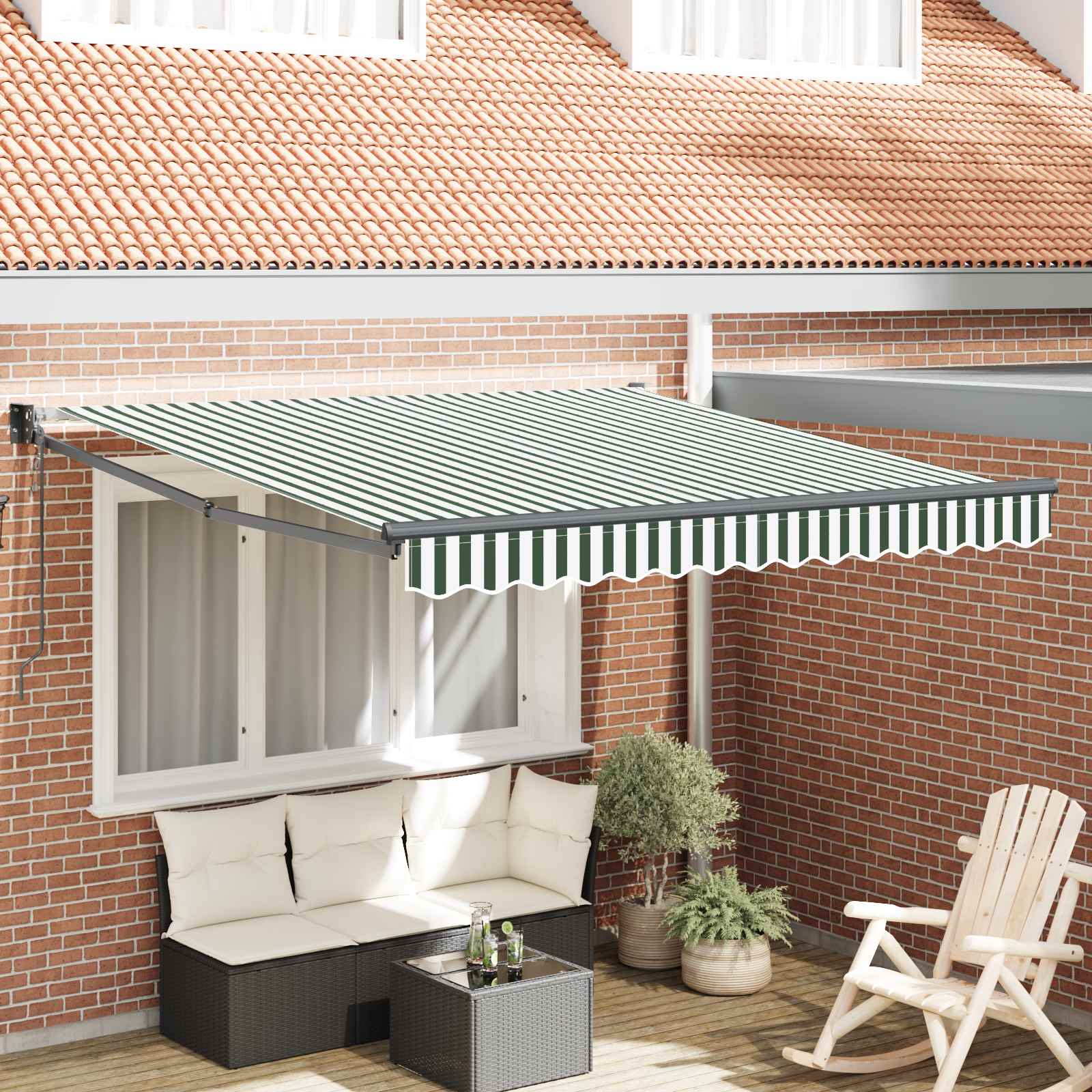 Vidaxl Auvent Rétractable Vert Et Blanc 300 X 250 X 165 Cm