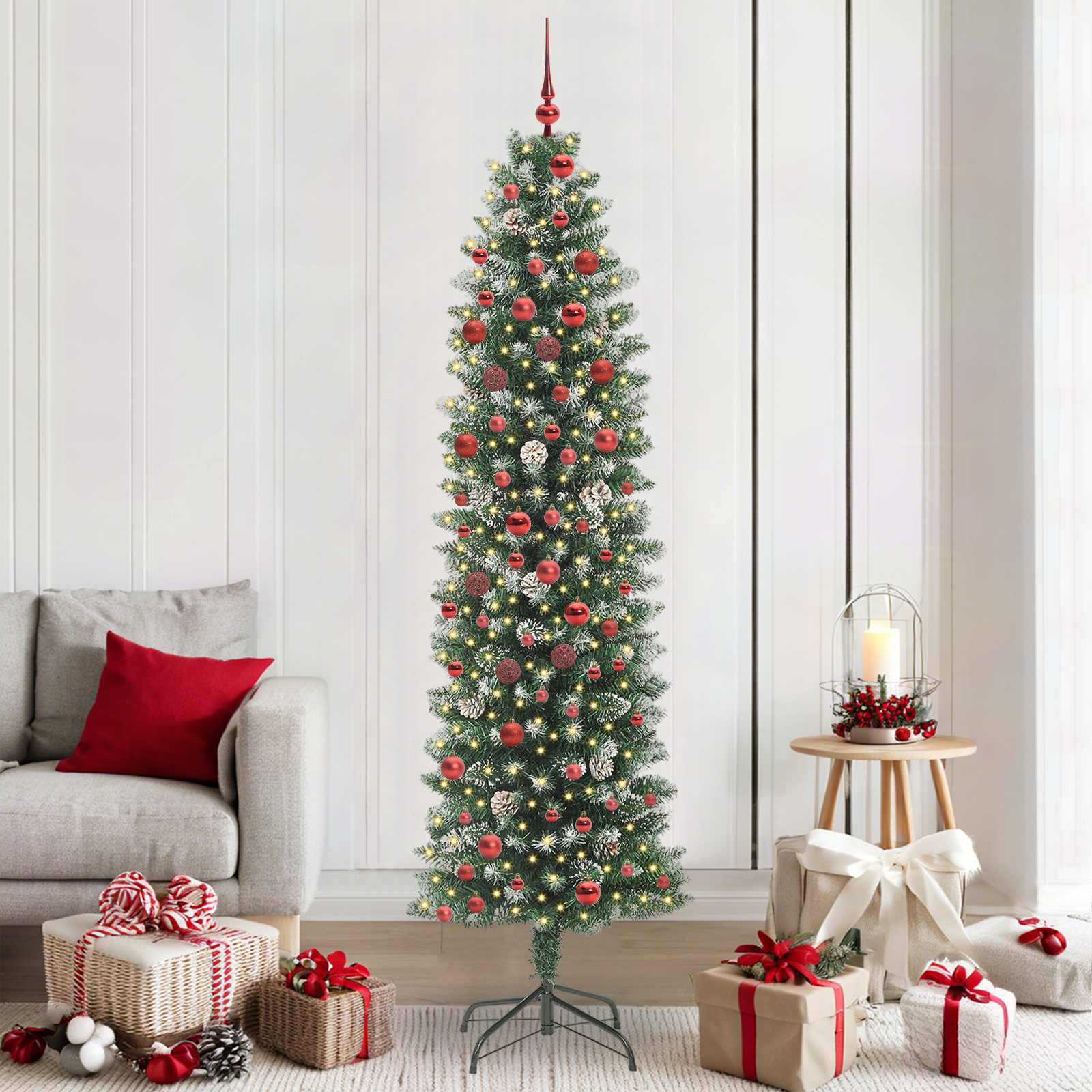 Vidaxl Arbre De Noël Artificiel Slim Avec 300 Led Vert Et Blanc 210 Cm