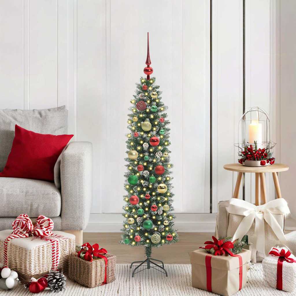 Vidaxl Arbre De Noël Artificiel Slim Avec 150 Led Vert Et Blanc 120 Cm