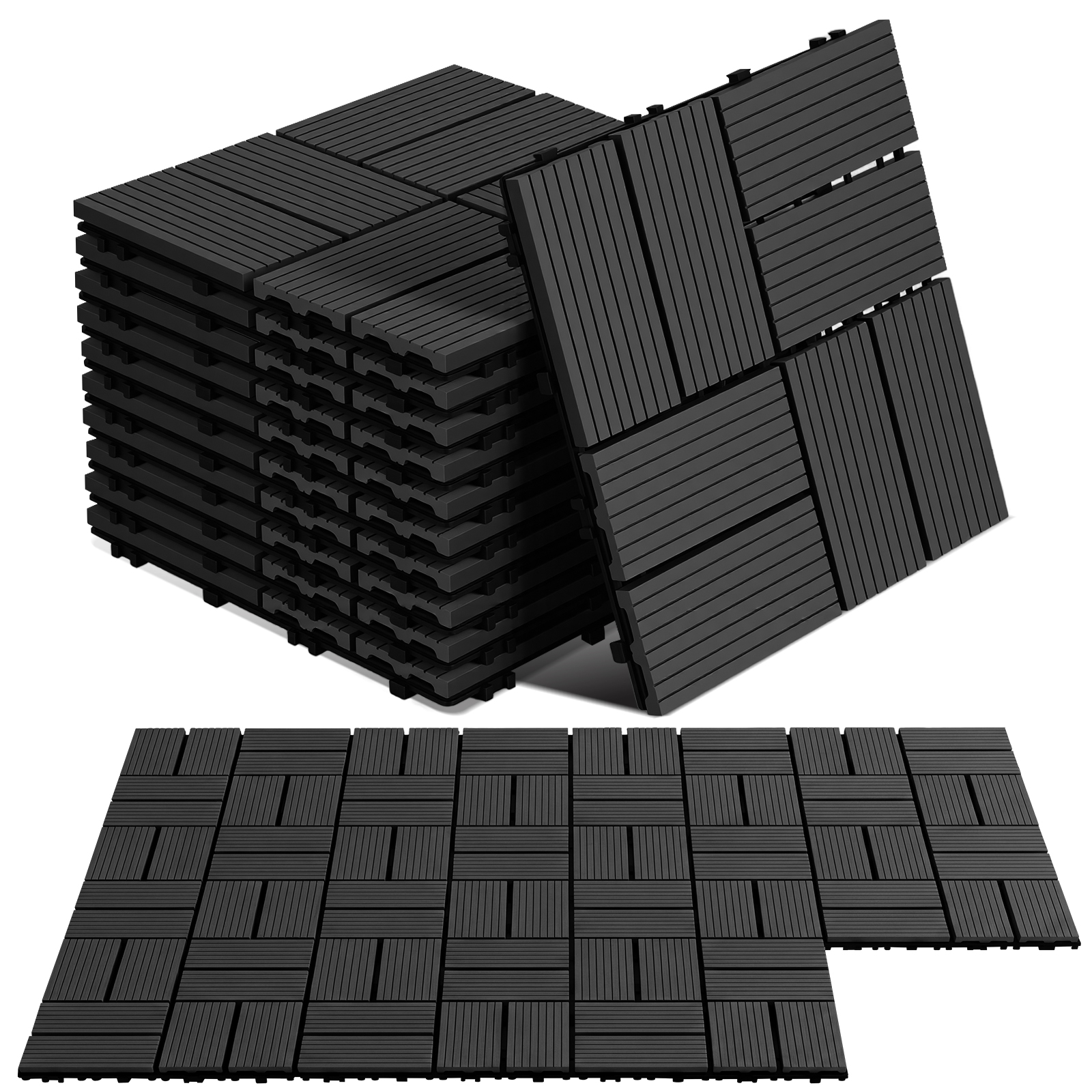 Tolletour Wpc Terrassenfliesen 30x30 Cm Anthrazit 99 Stück 9 M² Klickfliesen Garten Balkon
