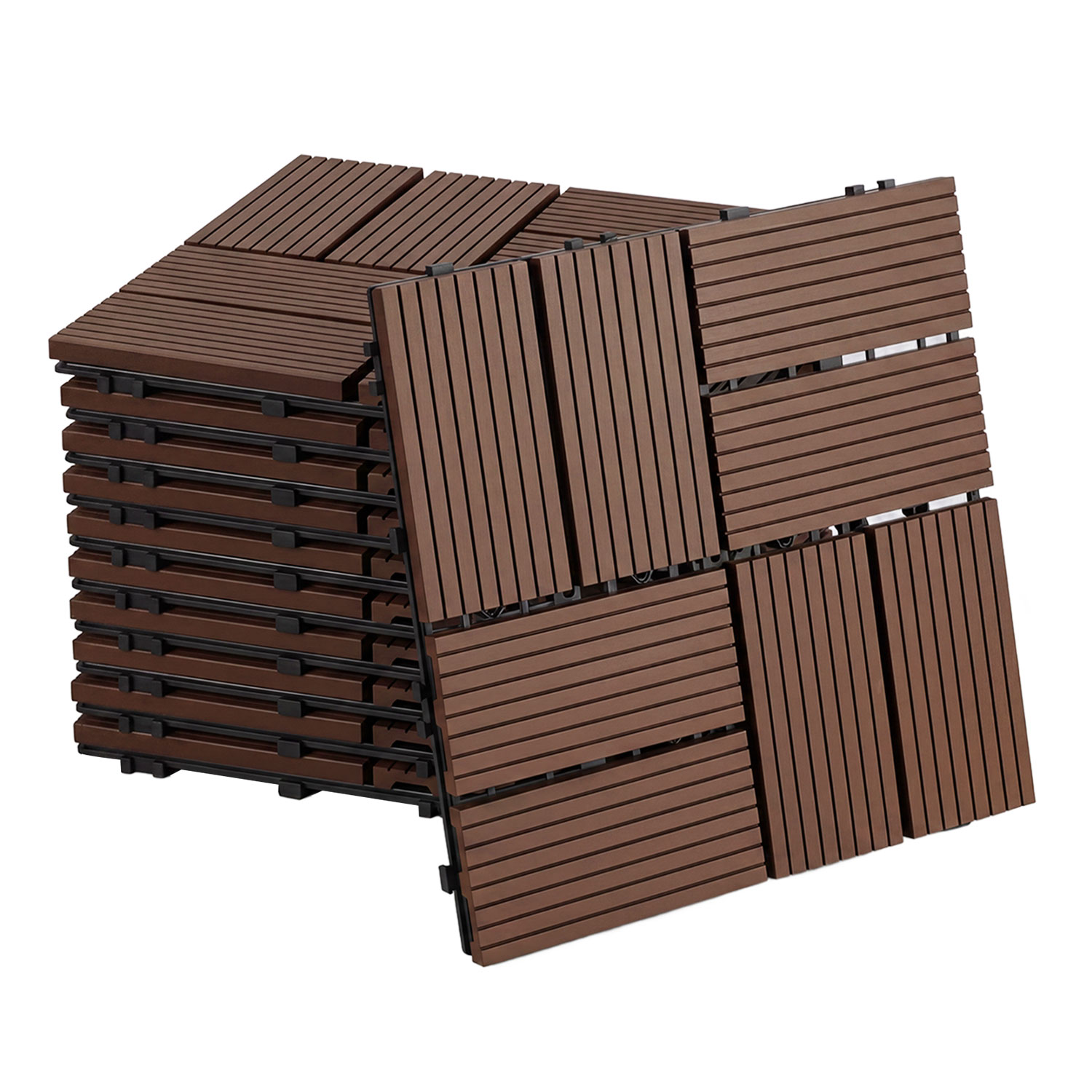 Tolletour Wpc Terrassenfliesen 30x30 Cm Rotbraun 11 Stück 1 M² Klickfliesen Garten Balkon