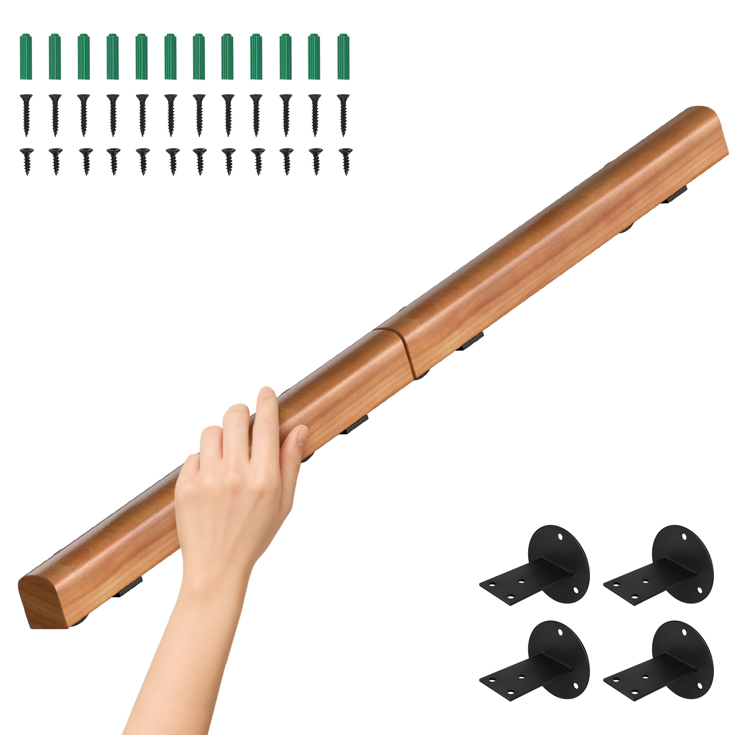Tolletour Wandhandlauf Kiefernholz 120 Cm, Ø5 Cm, Verbindbar Zu Einem Handlauf, Rutschhemmender Treppenhandlauf Für Flur Bad