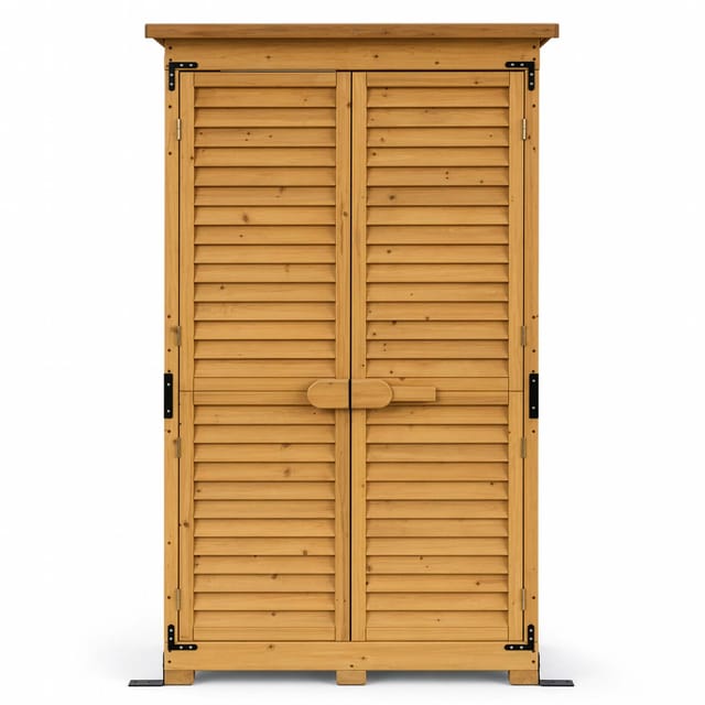Wiltec Gartenhaus Mit Lamellentür 870 X 465 X 1600 Mm, Gartenschrank Aus Fichtenholz Mit 3 Fächern, Gerätehaus Mit Bitumendach