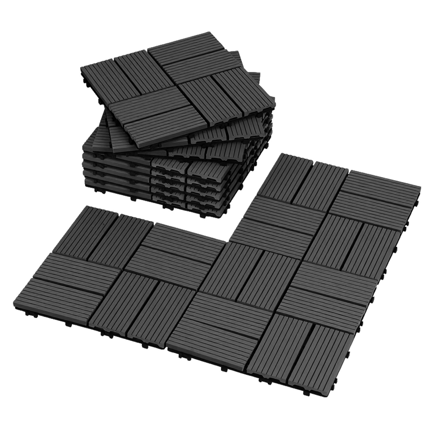 Wolketon 44 Stück Wpc Terrassenfliesen 30 X 30 Cm, Pflegeleichte Terrassenfliesen, Wasserabweisend & Langlebig, Ideal Für Balkon, Terrasse Und Garten Anthrazit