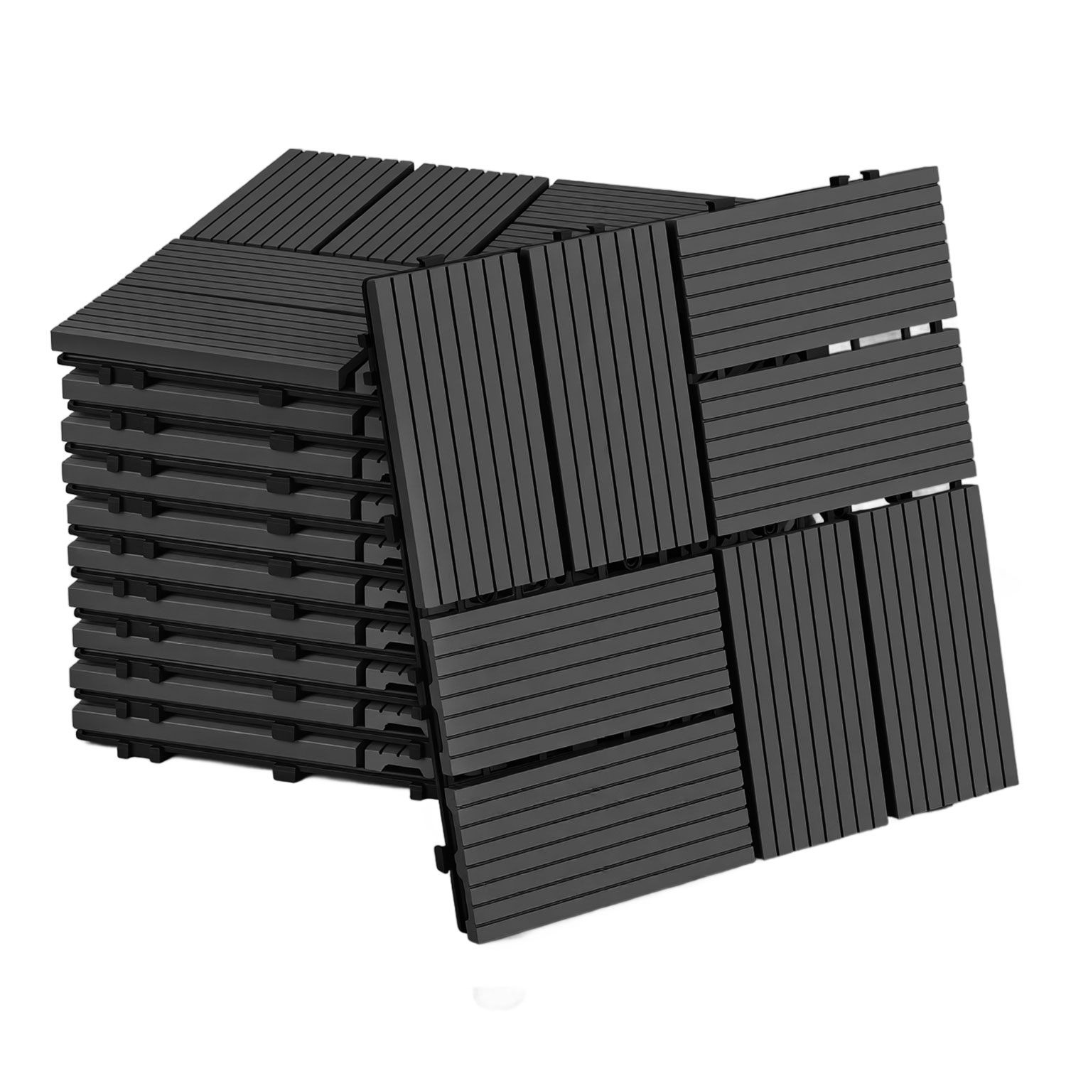 Wolketon 66 Stück Wpc Terrassenfliesen 30 X 30 Cm, Pflegeleichte Terrassenfliesen, Wasserabweisend & Langlebig, Ideal Für Balkon, Terrasse Und Garten Anthrazit