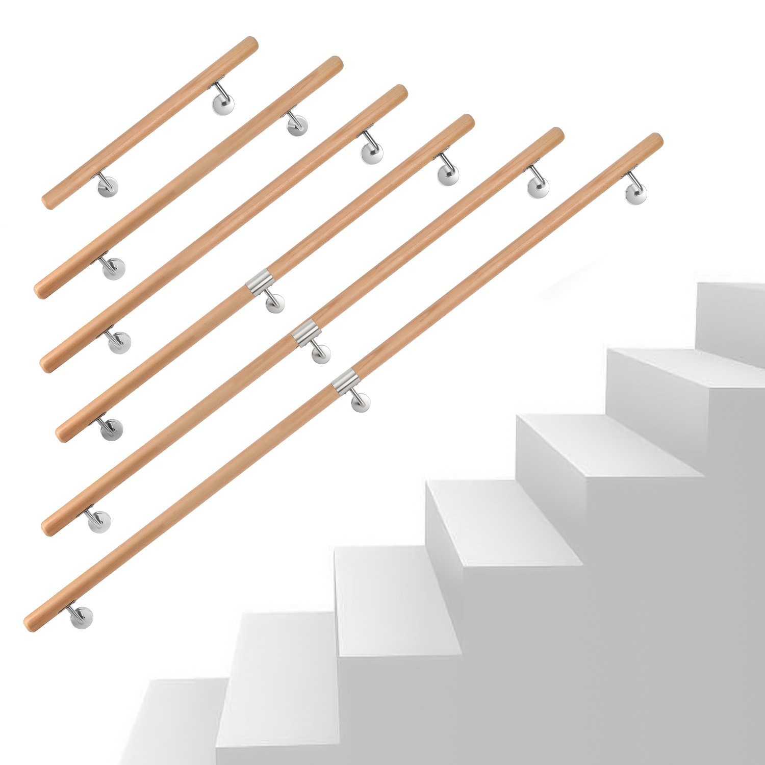 Wolketon Buchenholz Handlauf 100 Cm, Treppenhandlauf Aus Massivholz Mit Edelstahl-wandhalter, Ø 4,2 Cm, Lackiert, Für Treppe Flur Bad Gartenstufen