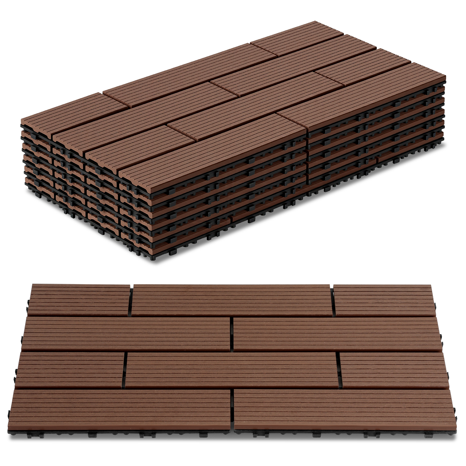 Wolketon Wpc Terrassenfliesen 30x60 Cm Rotbraun 60 Stück 10 M² Klickfliesen Garten Balkon
