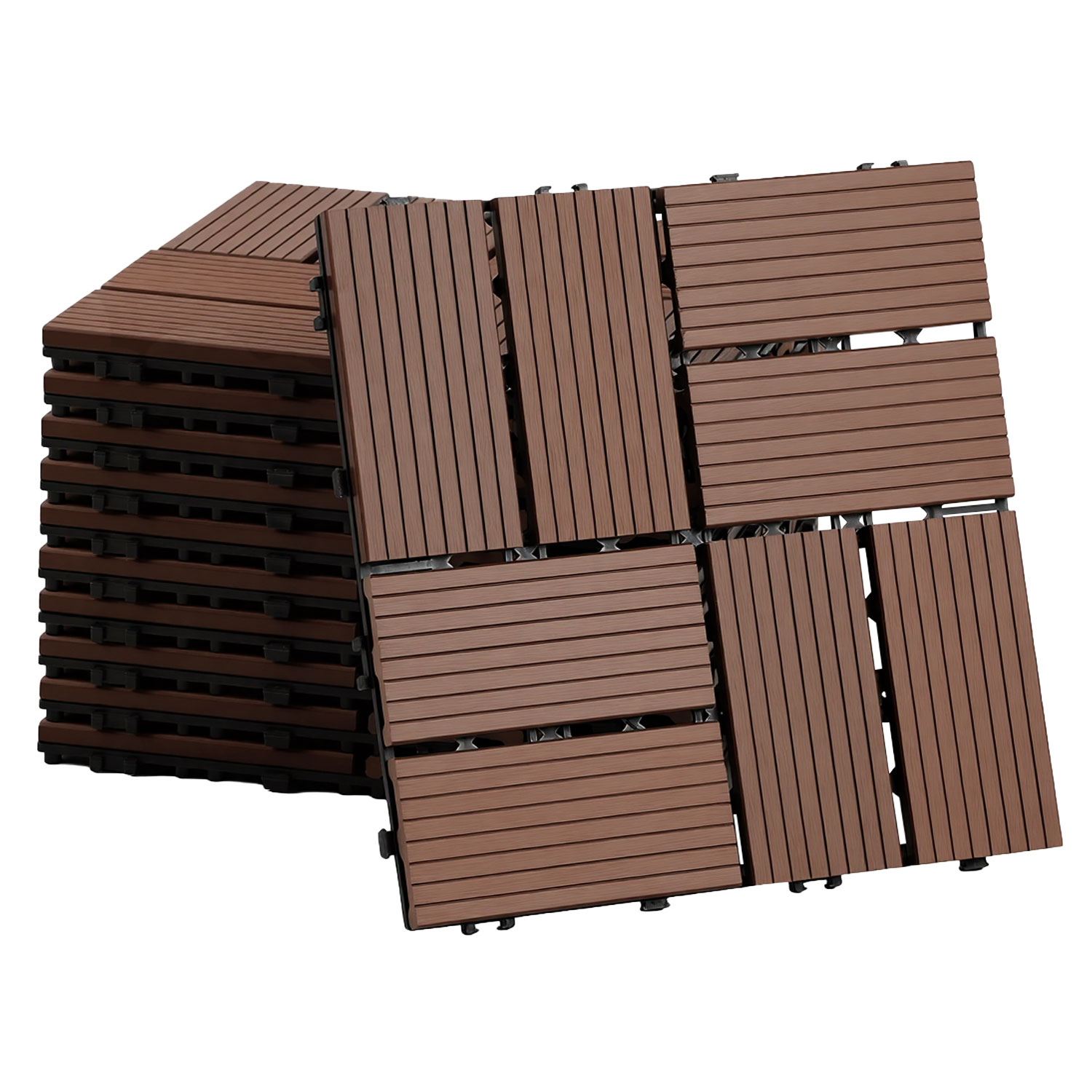 Wolketon 44 Stück Braun Wpc Terrassenfliesen Aus Holz-kunststoff-verbund, Pflegeleicht, Für Garten, Balkon Und Wintergarten