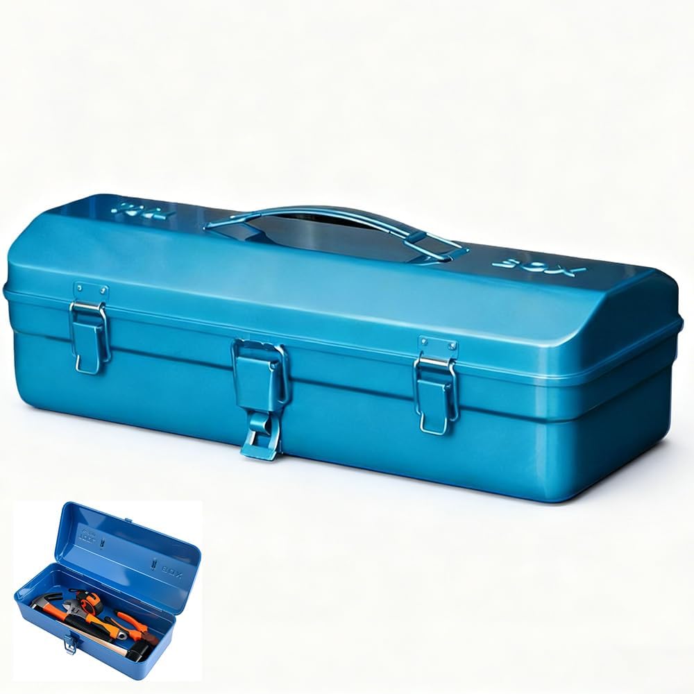 Boîte À Outils Métallique Vide Avec Poignée De Transport Et Serrure, 37 X 16 X 12 Cm, Grande Boîte À Outils, Robuste, Durable, Mallette À Outils, Mallette De Transport Pour Le Rangement Et Le Transpor