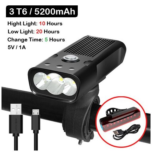 Fahrrad-front- Und Rücklicht-set (mountainbike-beleuchtung) Mit 5200 Mah – Modell: 3 T6 5200 Rücklicht – Htbzxczma07267