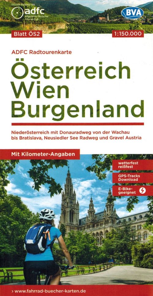 Österreich, Wien, Burgenland 1:150.000. Wasserdichte Fahrradkarte. Ausgabe 2024. Adfc