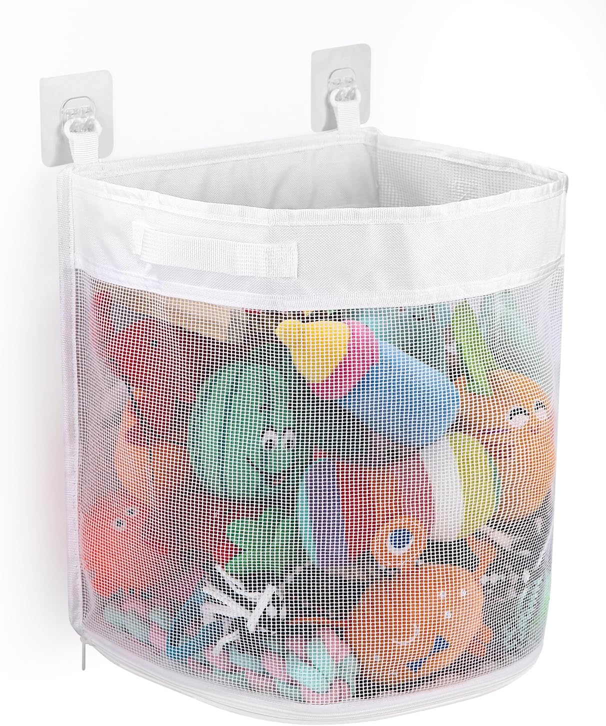 Sac De Rangement Pour Jouets De Bain, Sac En Filet 26,5 × 23,5 × 31 Cm Avec 2 Crochets Auto-adhésifs