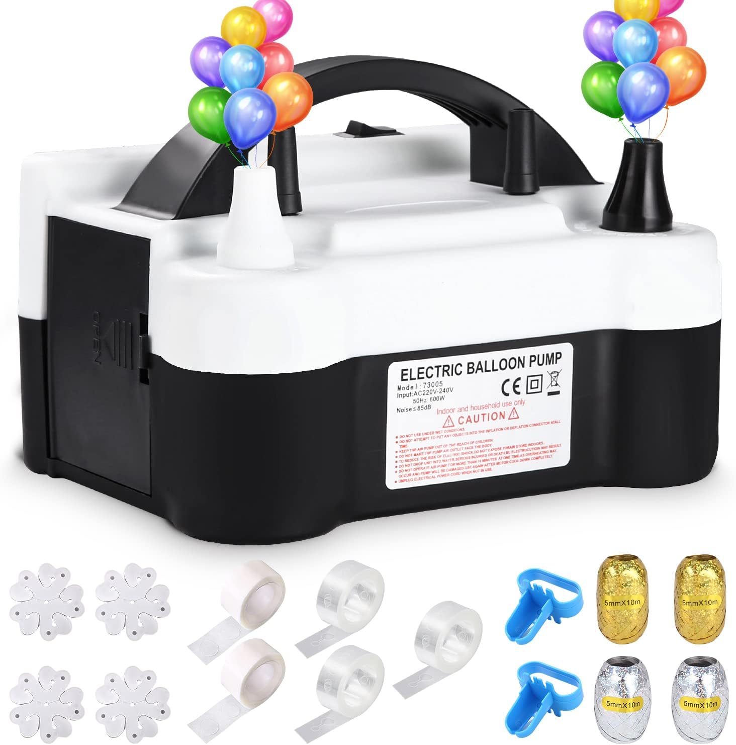Pompe À Ballons Électrique, 600 W, Avec Modes Automatique Et Semi-automatique, Pompe À Ballons Portable À Double Buse Pour Fêtes, Mariages, Anniversaires Et Décorations Festives