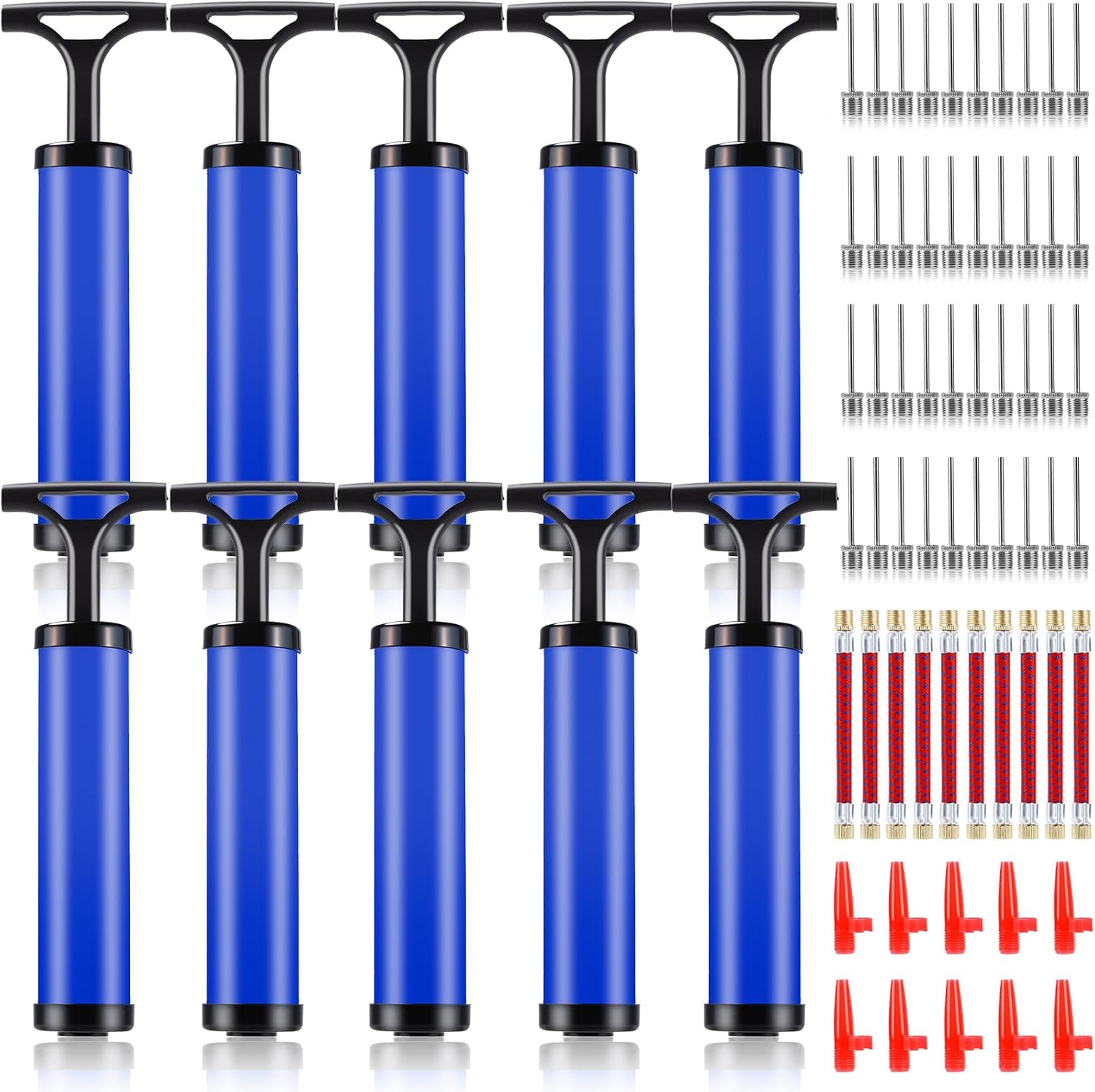 Lot De 10 Pompes À Ballons, Pompe Manuelle Portable Avec 4 Aiguilles, 1 Embout Et 1 Tuyau, Pour Ballons De Sport (football, Basket, Volley), Bleu