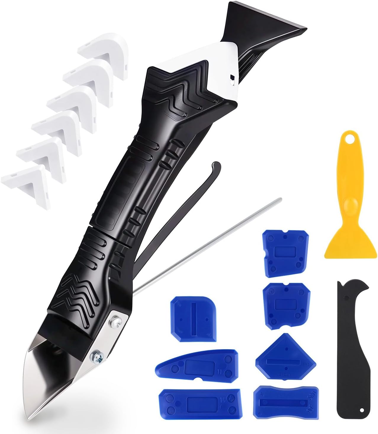 Kit De Raclette En Silicone, Dissolvant Pour Silicone, Dissolvant Pour Joints En Silicone, Grattoir À Joints 5 En 1 En Acier Inoxydable, 6 Tampons En Silicone Interchangeables, Embouts D'Étanchéité, P