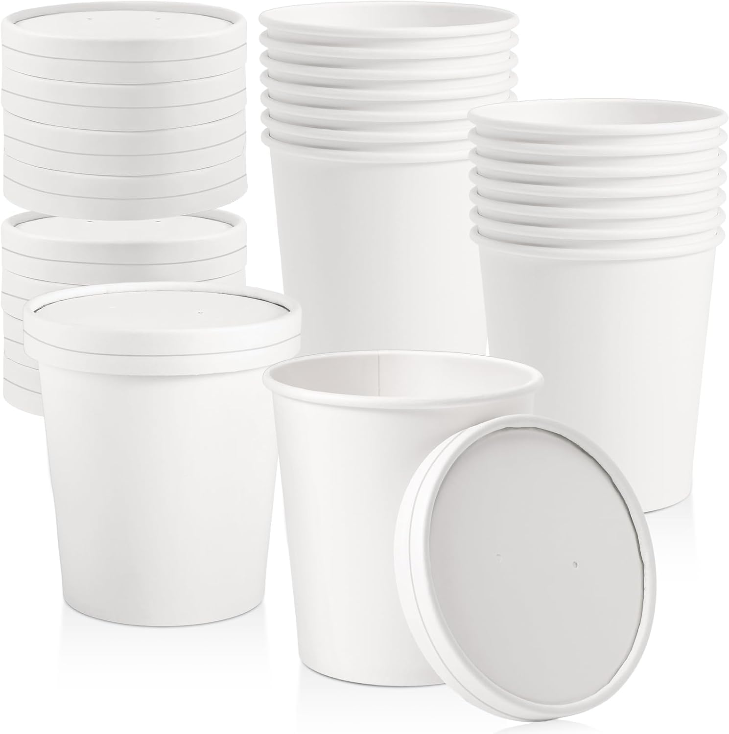 Lot De 25 Gobelets À Soupe À Emporter Avec Couvercles, Gobelets En Papier De 473 Ml, Pots À Glace, Contenants En Papier Pour Salade, Glace, Soupe, Café, Compatibles Micro-ondes (blancs)