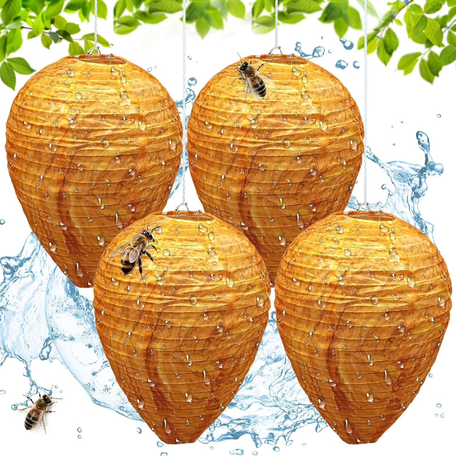 Ensemble De 4 Nids De Guêpes Artificiels, Répulsif À Guêpes, Appât Suspendu, Leurre Anti-guêpes Résistant À L'Humidité Pour La Maison, Le Jardin Et Les Espaces Extérieurs.