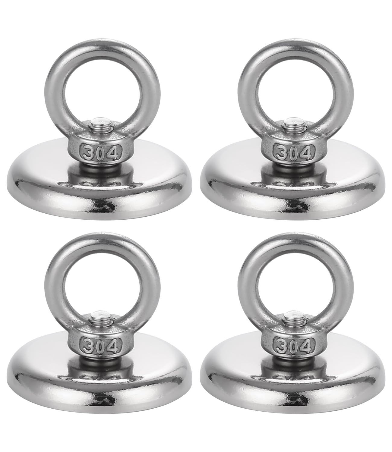 Lot De 4 Aimants Néodyme Puissants Et De Grande Taille (50 Kg, 42 Mm De Diamètre), Aimants À Œillet Robustes, Crochets Magnétiques, Aimants De Pêche Avec Anneaux De Levage Et Vis Pour Atelier, Jardin