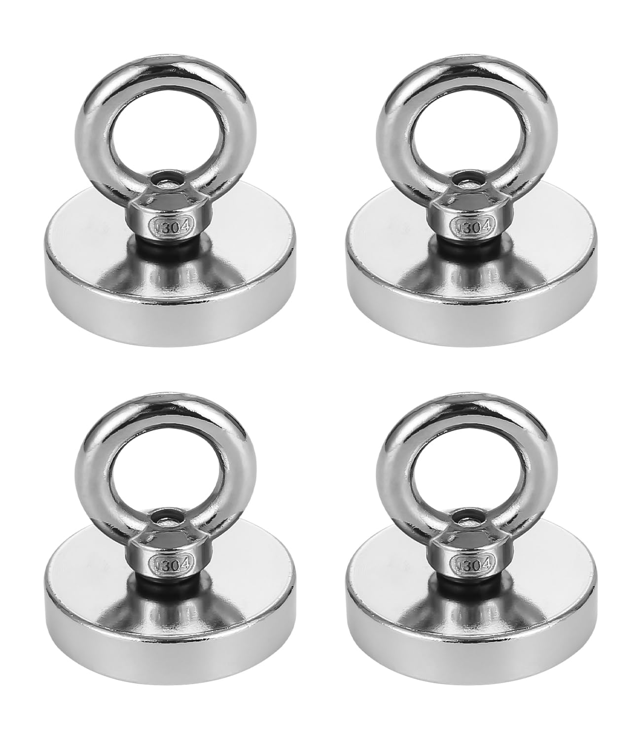 Lot De 4 Aimants Néodyme Puissants Et De Grande Taille (32 Kg), De 32 Mm De Diamètre, Avec Anneaux De Levage Et Vis, Pour La Pêche À L'Aimant, L'Atelier Et Le Jardin.