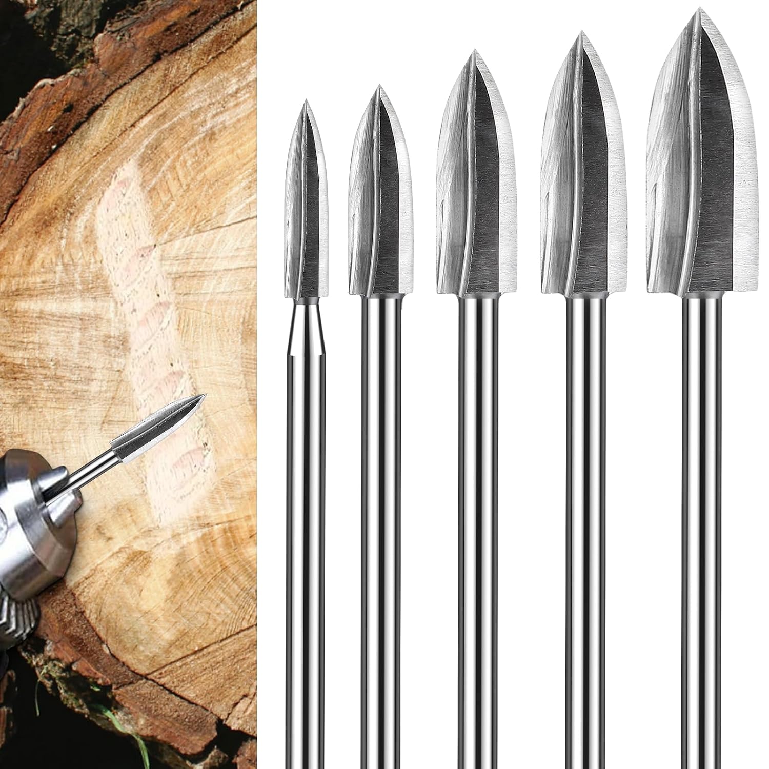 Ensemble De 5 Outils De Sculpture Sur Bois, Outil De Gravure Hss, Foret À Graver Pour Bois Avec Queue De 3 Mm, Accessoires De Coupe Pour Outils De Sculpture Sur Bois, Outil De Sculpture Sur Bois Pour