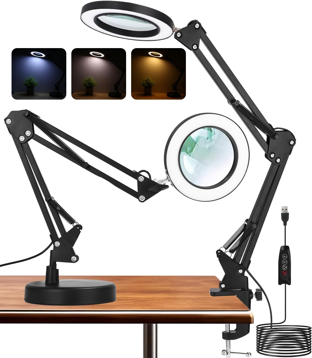 Loupe Led 10 En 1 Avec Lumière Et Trépied, Loupe Led 2 En 1 Avec Lumière, Lampe Loupe Avec Pince, Loupe De Bureau Avec 3 Modes De Couleur, Intensité Réglable Pour Le Travail, La Lecture, La Couture, L