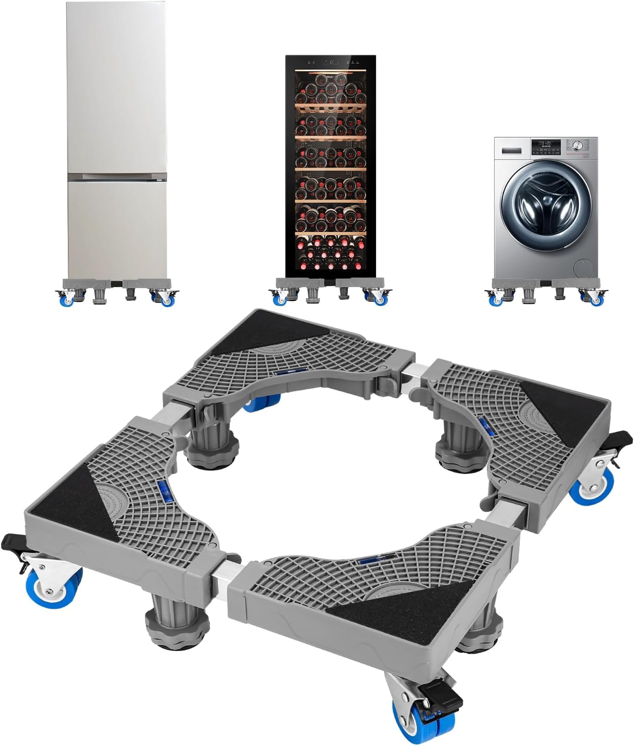 Pied De Machine À Laver Avec 4 Pieds Et 4 Roues Pour Machine À Laver, Réfrigérateur Et Sèche-linge, Pied De Machine À Laver Réglable Avec Absorption Des Chocs Antidérapante (réglable : 41–66 Cm)