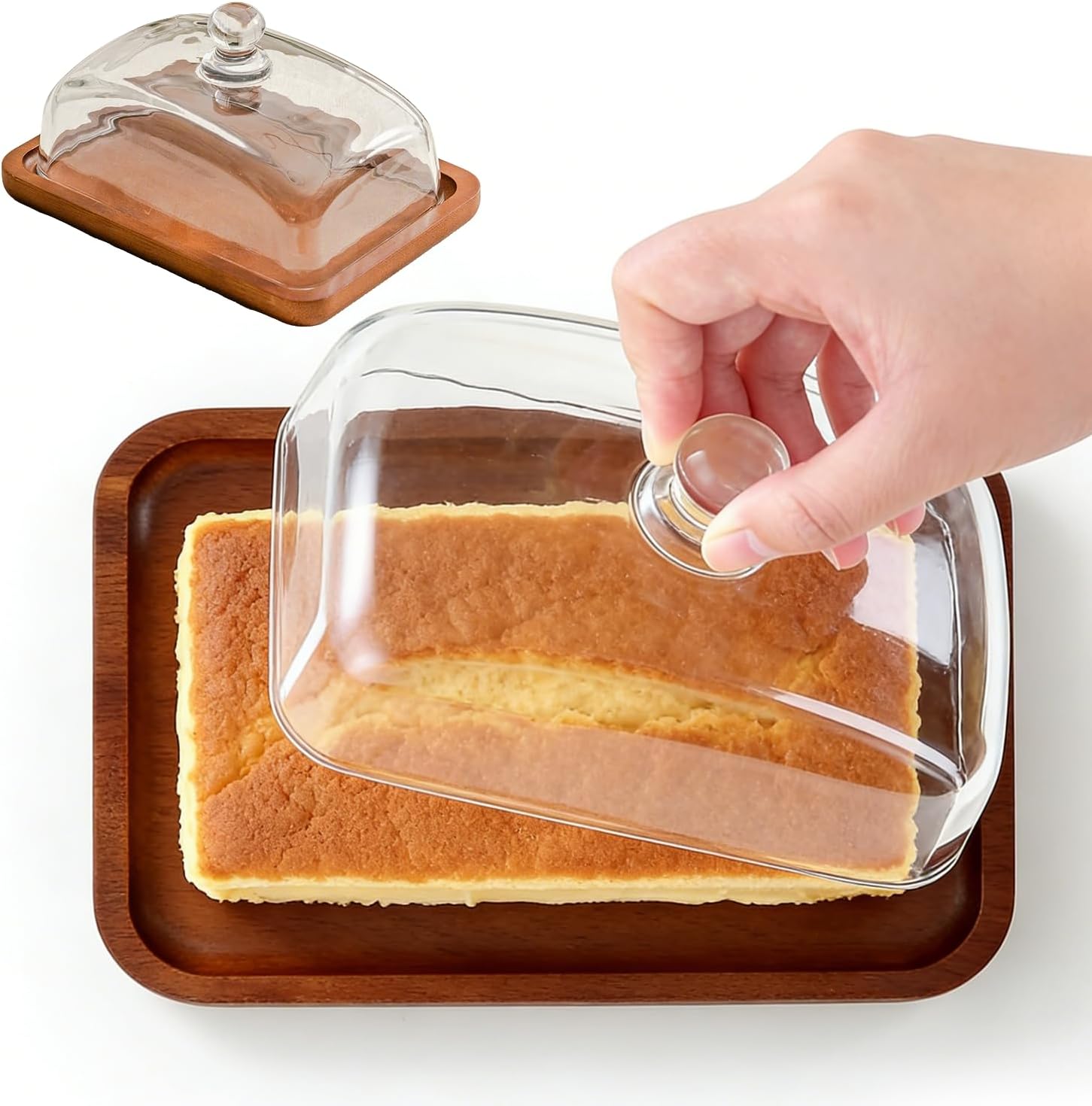 Beurrier Avec Couvercle En Verre (18 X 12 X 10 Cm), Couvercle En Bois D'Acacia, Beurrier/récipient À Beurre Élégant, Plat De Service Polyvalent Pour La Cuisine, La Table À Manger Et Le Réfrigérateur