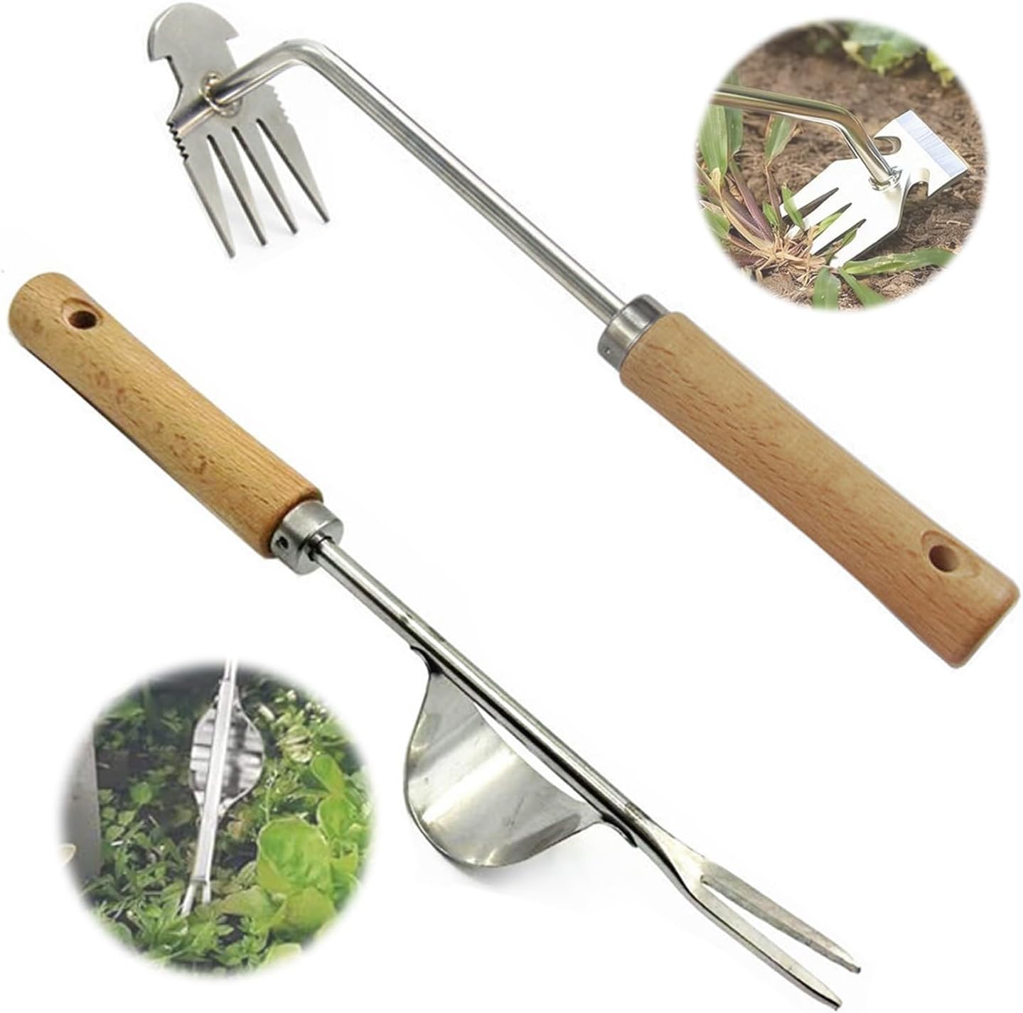 Arracher Les Mauvaises Herbes En Acier Inoxydable Avec Manche En Bois, 2 Pièces, Arrache-racines De Jardin, Désherbeur Manuel Avec Manche, Outil D'Arrachage, Désherbeur Manuel Pour Désherber, Creuser,