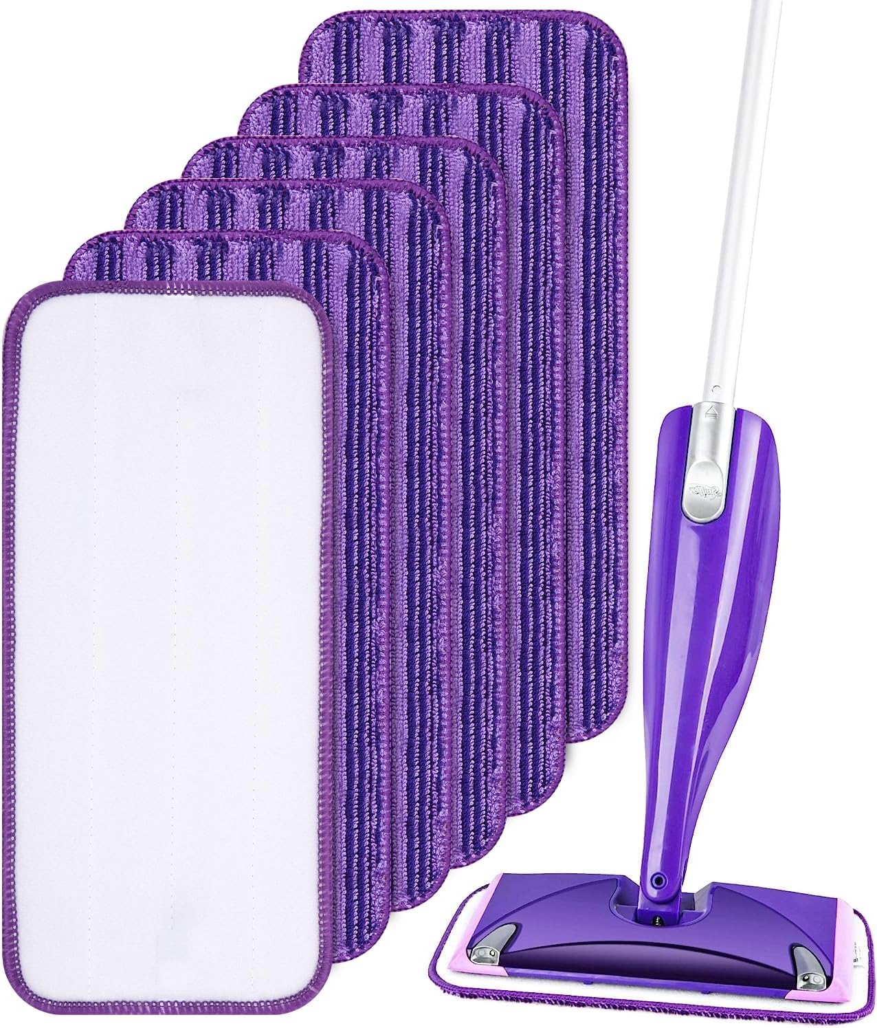 Lot De 6 Lingettes De Nettoyage Réutilisables (30 X 14 Cm), Housse De Nettoyage, Recharges Lavables Pour Carrelage Et Parquet, Violet