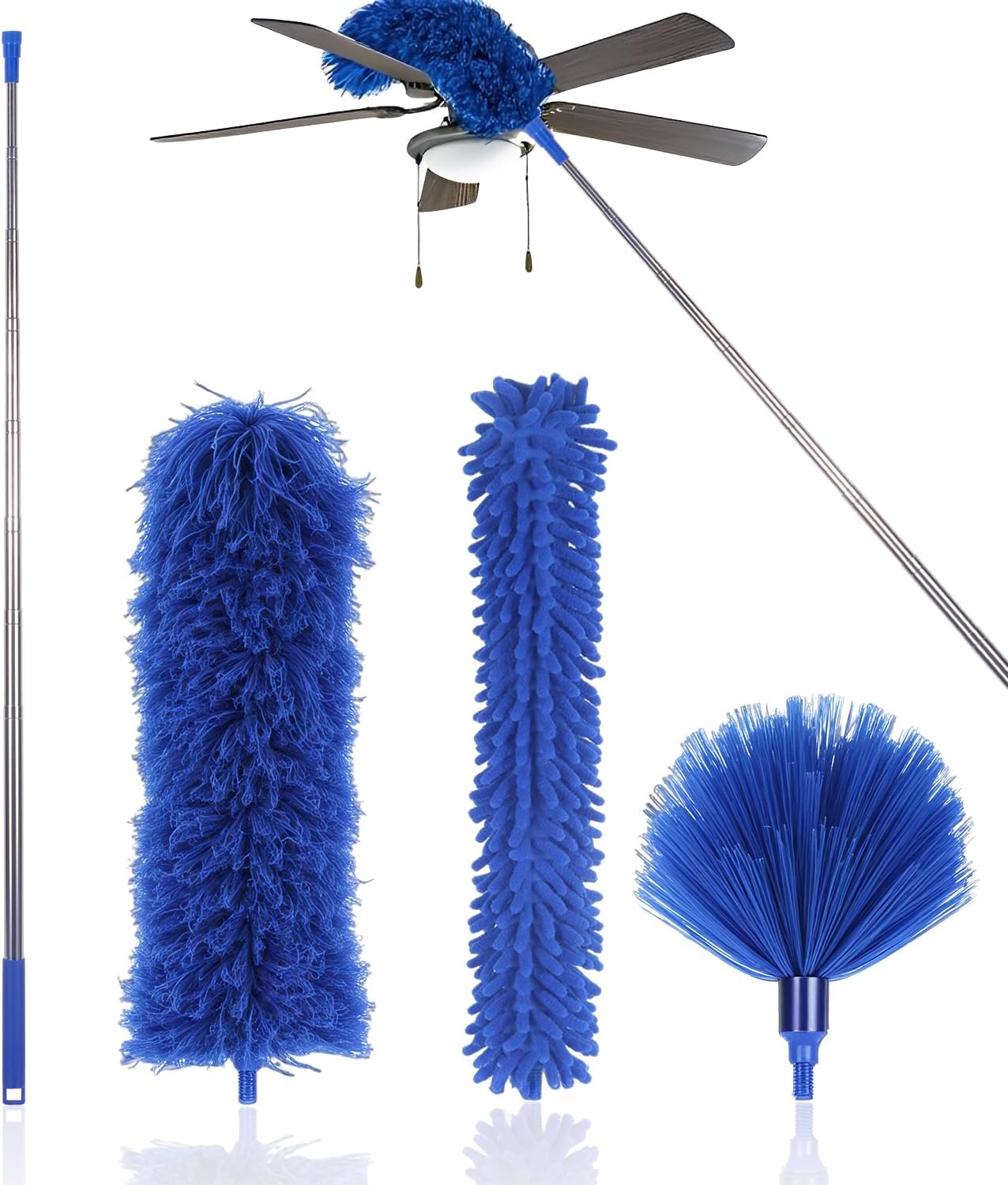 Lot De 4 Plumeaux Télescopiques, Extensibles, Lavables, En Microfibre, Pour Enlever Les Toiles D'Araignée Et Capturer La Poussière, 280 Cm, Plumeaux Télescopiques Pour Le Nettoyage Des Ventilateurs De