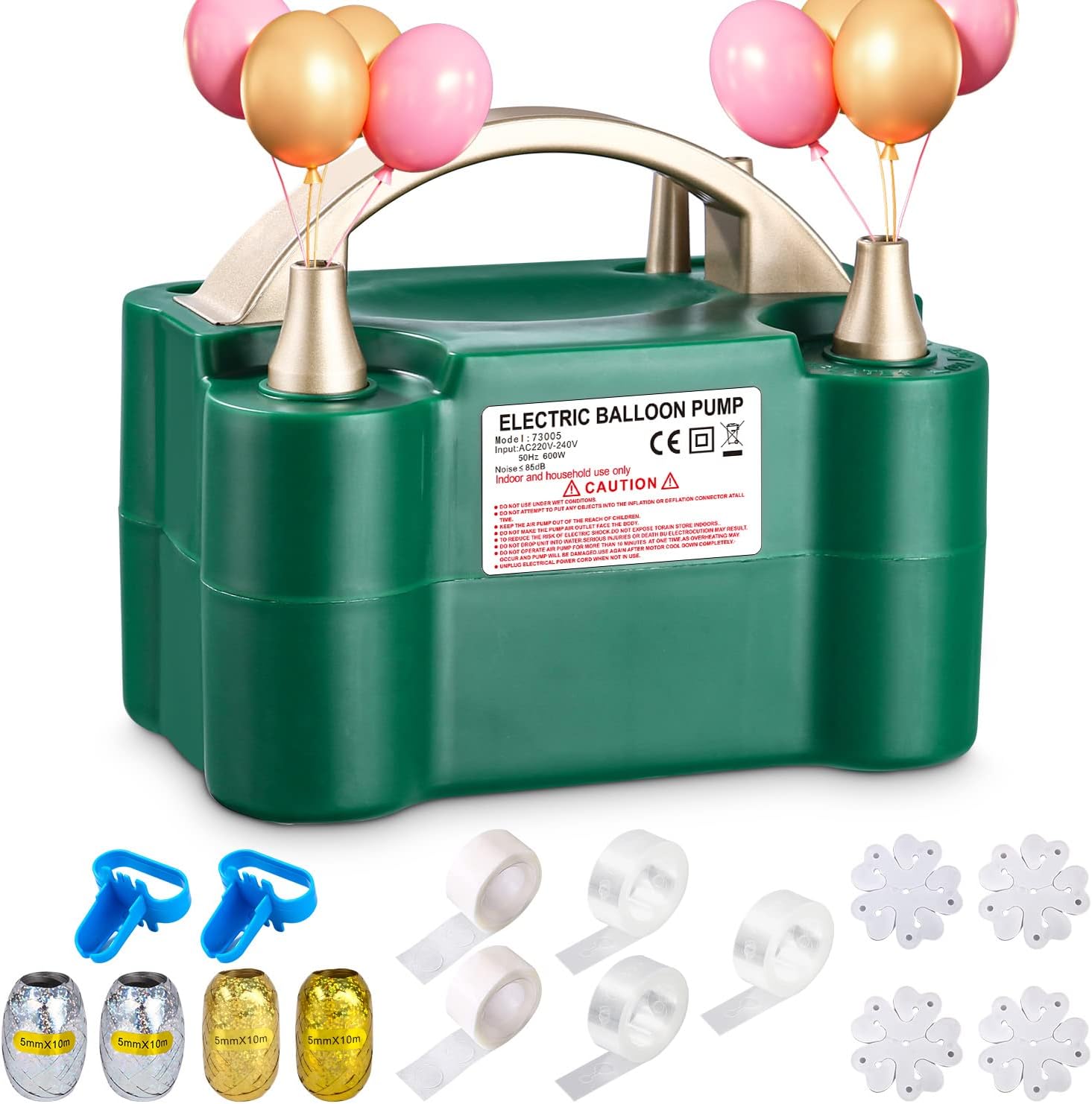 Pompe À Ballons Électrique, 600 W, Double Buse Avec Modes Automatique Et Semi-automatique, Incluant Des Accessoires Tels Que Nœuds, Chaîne Et Ruban Pour Ballons, Pour Les Fêtes, Mariages Et Anniversai