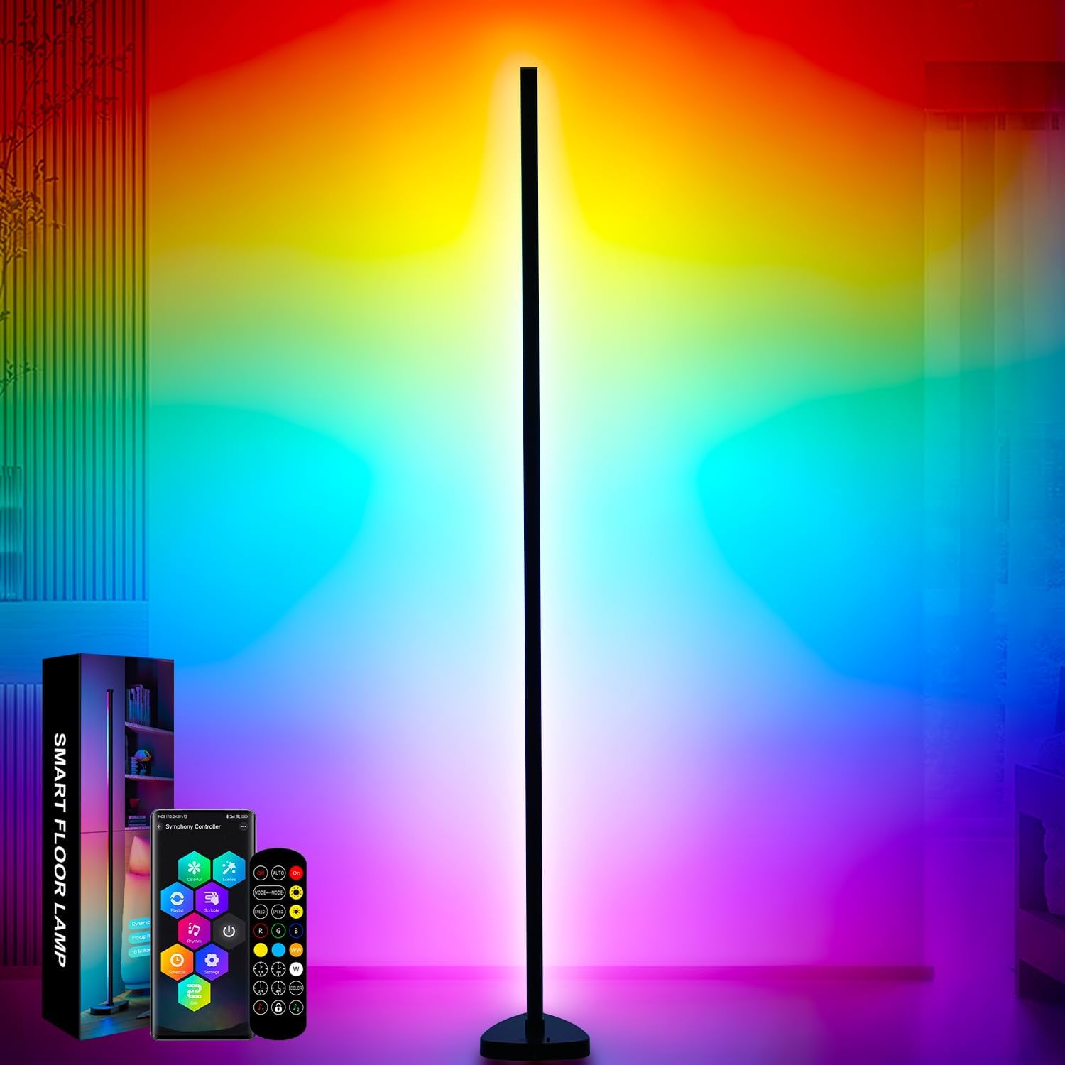Lampadaire Led 146 Cm Pour Salon, Lampe Rgb À Intensité Variable, Lampe D'Angle Led Avec Télécommande Et Application, 16 Millions De Couleurs, Modes Musicaux, Mode Personnalisable Et Minuterie, Pour S