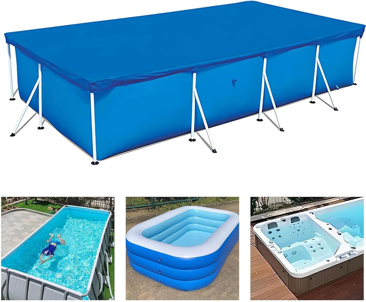 Couverture De Piscine Rectangulaire, Couverture Solaire Imperméable, Bâche De Protection En Pe Pour Piscines À Structure Rectangulaire (220 X 150 Cm)