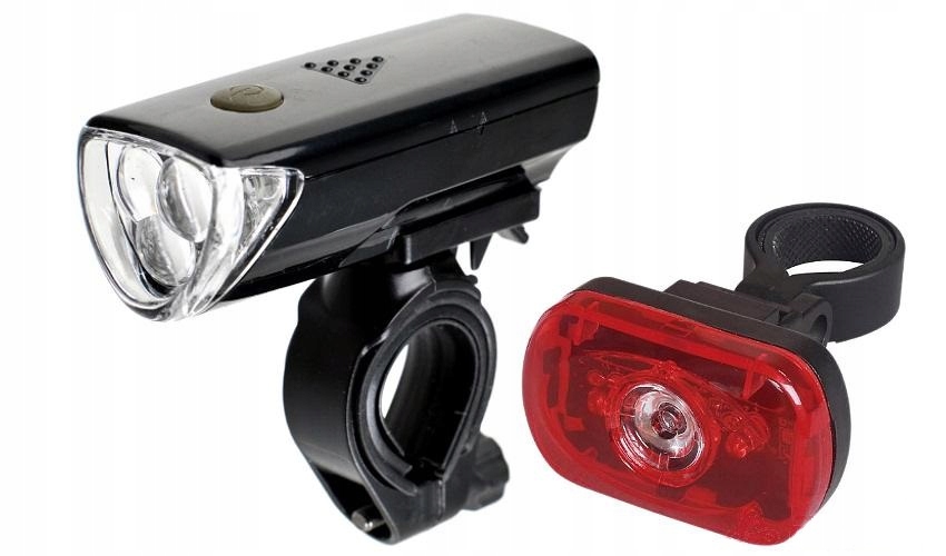 Set Mit Led-fahrradbeleuchtung Inklusive Batterien, Schwarz. Vorder- Und Rücklicht.