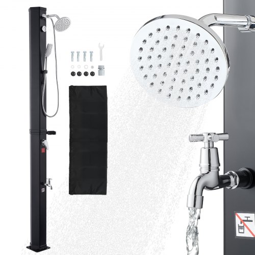 Solardusche 40 L, Gartendusche 2290 Mm, Außendusche, Mit Hand-& Fußarmatur, Warm- & Kaltwasserregulierung, Pooldusche Max. 60 °c, Campingdusche Für Garten, Poolbereich, Strandpool, Schwarz