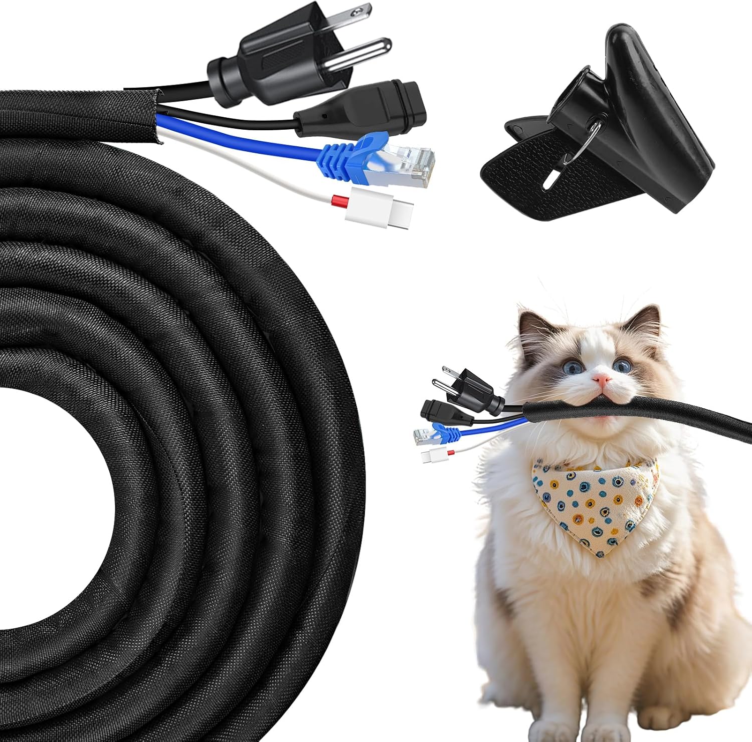 Gaine De Protection Pour Câbles Pour Chiens Et Chats, 3 M, 13 Mm, Flexible, À Fermeture Automatique, Résistante Aux Morsures, Pour Câbles Usb, D'Alimentation, Audio Et Vidéo