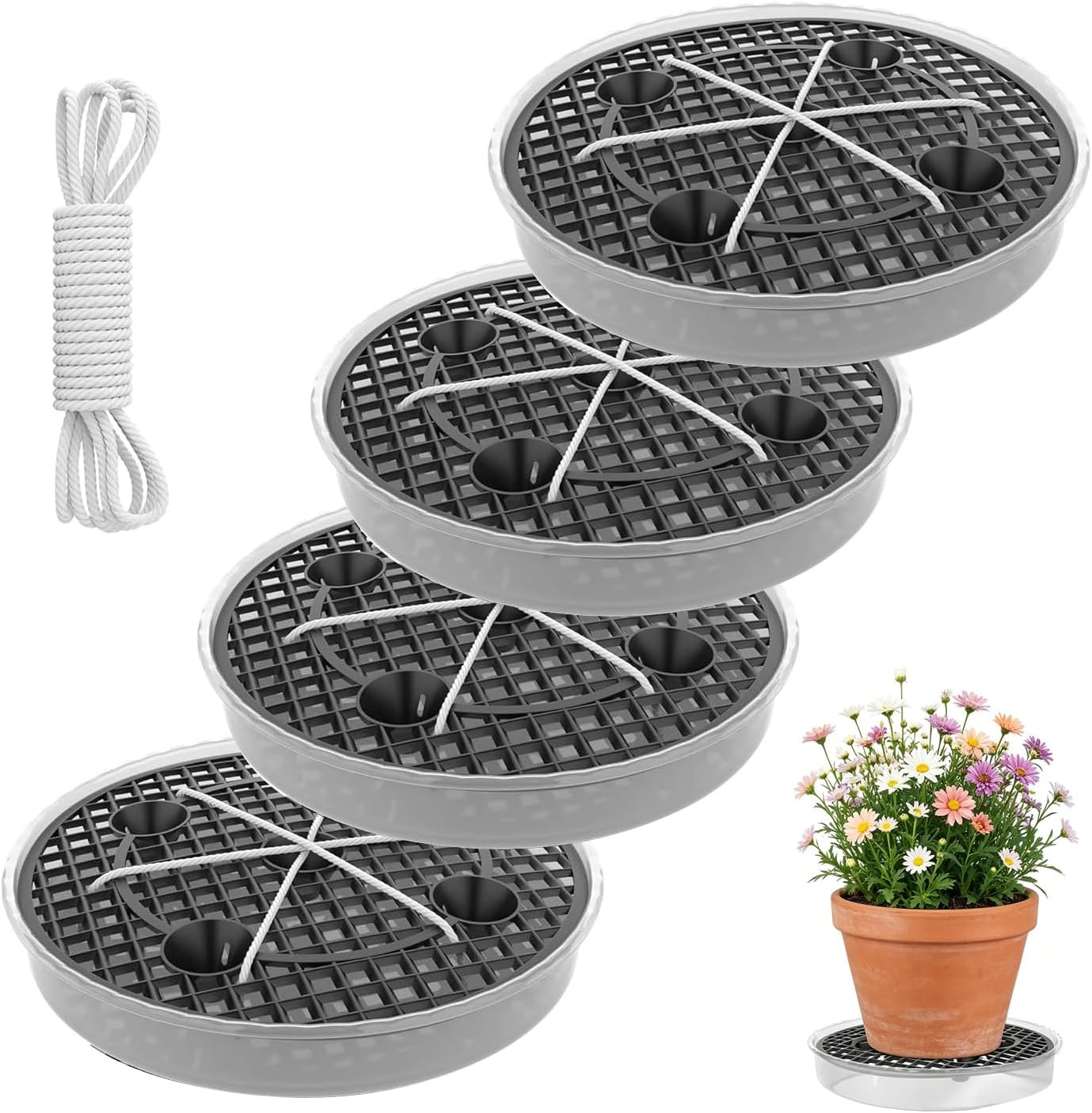 Lot De 4 Soucoupes En Tissu À Réserve D'Eau Pour Pots De Fleurs, 30 Cm De Diamètre. Système D'Arrosage Automatique Décoratif Pour Bonsaïs D'Intérieur, Jardin Et Terrasse.