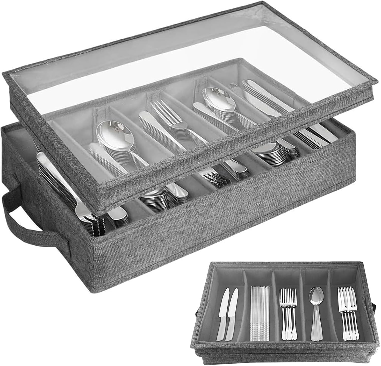 Plateau À Couverts Avec Couvercle, Amovible Et 5 Compartiments Réglables, 42,5 X 29 X 8 Cm, Hydrofuge, Anti-poussière, Boîte À Couverts, Boîte De Rangement Pour Couverts, Couteaux, Fourchettes, Cuillè