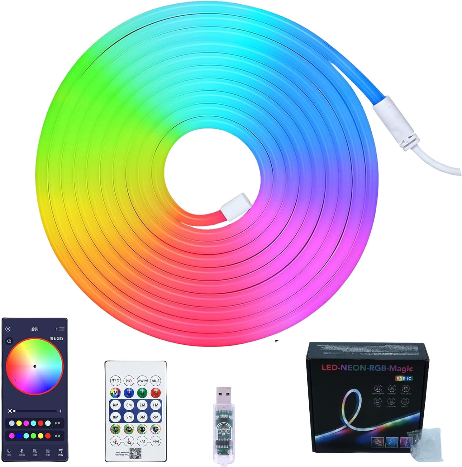 Bande Led Néon De 5 M, Bande Led Néon Rgb 5 V Avec Télécommande, Contrôle Par Application, Bande Lumineuse Flexible Étanche Ip67, Guirlande Lumineuse Led Rgb Pour Chambre, Salon, Décoration De Noël (5